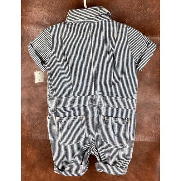 Baby Gap 1pc Romper & Sun Hat Shorts 6-12 Mo Outfit Striped Train Conductor NWT - Picture 6 of 7